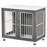 PawHut Cage de transport pour chiens de taille moyenne et petite, verrouillable, panneau de bois, acier, Gris + Blanc(m-1)
