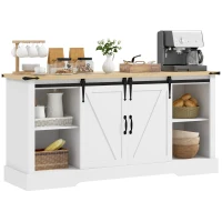 HOMCOM Buffet Aufbewahrungsmöbel mit 2 Schiebetüren verstellbaren Regalen 150L x 40T x 72H cm aus Holz Weiß Eiche(m-6)