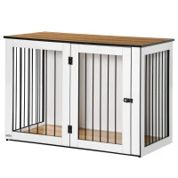 PawHut Cage pour Chien, Maison pour Animaux de Compagnie pour Grands Chiens, Niche pour Chien, Intérieur, 106 x 60 x 76 cm, Chêne+Blanc(m-1)