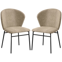 HOMCOM 2er-Pack Esszimmerstühle mit gepolstertem Sitz aus Leinenoptik-Stoff, stabile Stahlbeine, modernes Design, helles Braun