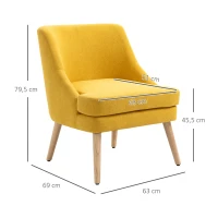 HOMCOM Fauteuil de salon avec revêtement en imitation lin, accoudoir, fauteuil relax rembourré avec pieds en bois, pour salon, chambre à coucher, Jaune(m-3)