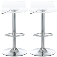 HOMCOM Set mit 2 zeitgenössischen Design-Barhockern, transparente Acryl-Sitzfläche und verchromtes Metallgestell - 360° drehbar - höhenverstellbar mit Fußstützen - transparent