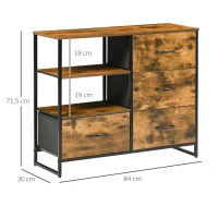 HOMCOM Aufbewahrungskommode, Industrielle Stil Kommode mit 4 klappbaren Schubladen und 2 offenen Regalen aus Stahl und Holz - 84 x 30 x 71,5 cm(m-3)