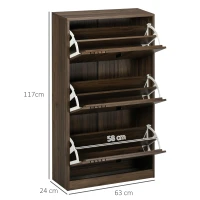 HOMCOM Schuhschrank mit 3 Klappen 18 Paare hohe Kapazität für Eingang Flur Wohnzimmer 63 x 24 x 117 cm dunkel Nussbaum(m-3)