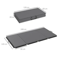 HOMCOM Gymnastikmatte Yoga Pilates Fitness faltbar in 4 mit Griffen synthetischer Bezug 240 x 120 x 5 cm Grau(m-3)
