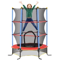 HOMCOM Kindertrampolin Ø 1,75 × 1,90H m Sicherheitsnetz Reißverschlusstür Federabdeckung 6 gepolsterte Pfosten Schwarz Rot Blau(m-6)