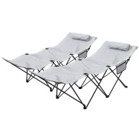 Outsunny Lot de 2 Klappbare Sonnenliegen Gartenliegen mit seitlicher Tasche und Oxford-Kopfstütze in Grau(m-1)