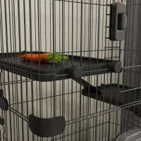 PawHut Kleintierkäfig auf Rollen 3 abnehmbare Plattformen 3 Rampen abnehmbares unteres Tablett Metall PP Schwarz(m-5)