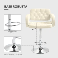 HOMCOM Sgabello da Bar Alto con Schienale e Braccioli, Sgabello da Cucina Moderno Girevole con Altezza Regolabile e Poggiapiedi, in Finta Pelle, 61x50x94-114cm, Bianco(m-6)