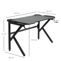 HOMCOM Gaming-Schreibtisch Gamer-Schreibtisch Computertisch mit Kopfhörerhalter Getränkehalter Kabeldurchführungen inklusive Metall MDF Textur Karbonfaser Schwarz(m-3)