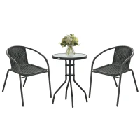 Outsunny Gartenmöbel-Set Gartenmöbel aus PE-Rattan 3-teilig 2 Sessel + 1 Couchtisch gehärtete Glasplatte(m-6)