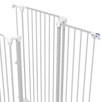 PawHut Sicherheitsgitter für Hunde aus Stahl mit 3 Klapp-Panels, Doppelverriegelung und integrierter Tür für Türen und Treppen Weiß(m-5)