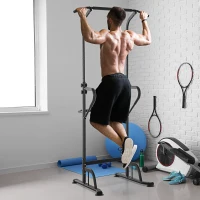 HOMCOM Multifunktionale Trainingsstation Klimmzugstange Römischer Stuhl höhenverstellbar Stahl Schwarz Rot(m-2)
