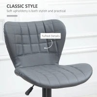 HOMCOM Bar Stools Set of 2 Adjustable Height Swivel Bar Chairs in PU Leather with Backrest & Footrest, Grey(m-6)