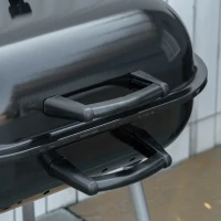 Outsunny Holzkohlegrill BBQ mit 2 Rädern, Kochutensilien, Deckel und Regal Maße 56L x 62B x 82H cm - emailliertes Metall schwarz(m-5)
