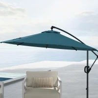 Outsunny Seitlicher neigbarer Sonnenschirm Ø2,93 x 2,60 m mit Kurbel, UV-Schutz für Balkon Terrasse blau(m-4)