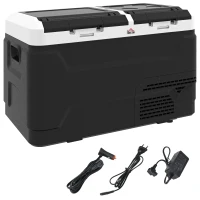 HOMCOM Tragbare elektrische Kühlbox mit 2 Zonen - Fassungsvermögen 40 L, LED-Licht, 12/24 V Gleichstrom und 100-240V Wechselstrom, bis zu -20°C(m-1)