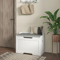 HOMCOM Coffre de Rangement 103 Litres, Banc-Coffre avec Charnière de Sécurité, Coussin d'Assise, pour différentes pièces, Blanc(m-5)