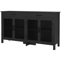 HOMCOM Lowboard-Schrank mit 4 Türen, verstellbaren Regalen und 2 Schubladen im industriellen Stil 150 x 40 x 85 cm Schwarz(m-1)