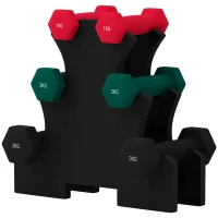 SPORTNOW Hexagonales Hantelset mit Hantelständer, für Krafttraining, 2 x 1kg, 2 x 2kg, 2 x 3kg(m-1)