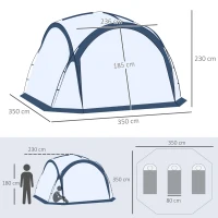 Outsunny Familien-Dome-Campingzelt für 6-8 Personen mit 4 Reißverschlusstüren, abnehmbarem Oxford-Gewebe, Lampenhaken, Transporttasche Maße 350L x 350B x 230H cm - Weiß und Blau(m-3)