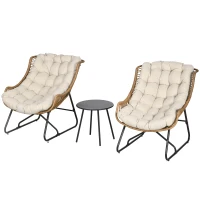 Outsunny Gartenbistro-Set Gartenbistro-Set 3-teilig aus Stahlrahmen 2 Stühle 1 Beistelltisch mit Kissen inklusive Kaki(m-1)