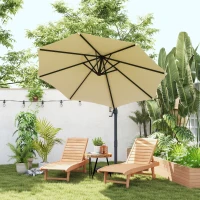 Outsunny Freischwebender drehbarer Sonnenschirm Octogonal neigbar 360° mit Kreuzfuß 8 Streben Kurbel inklusive Aluminiumrahmen(m-4)