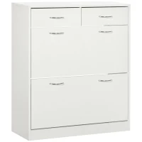 HOMCOM Schuhschrank 2 Schubladen und 2 klappbare Türen mit verstellbarem Regal 80 x 30 x 91,5 cm Alu-Griffe, natur(m-6)