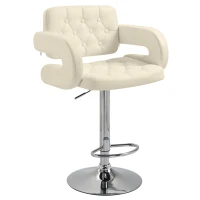 HOMCOM Sgabello da Bar Alto con Schienale e Braccioli, Sgabello da Cucina Moderno Girevole con Altezza Regolabile e Poggiapiedi, in Finta Pelle, 61x50x94-114cm, Bianco(m-1)
