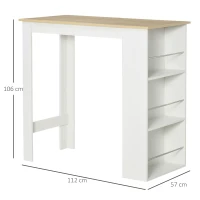 HOMCOM Bartisch hoher Küchentisch Stehtisch 112L x 57B x 106H cm - 3 Regale - heller Eichen-weiß-Look(m-3)