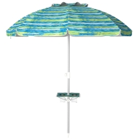 Outsunny Strandsonnenschirm neigbar rund Ø 190 cm - Tisch mit Getränkehalter - Tragetasche inklusive, UV50+ Schutz
