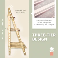 Outsunny Wooden Folding Flower Pot Stand 3 Tier Garden Planter Display Ladder Gardener Storage Shelves Rack Herb Holder (100L x 37W x 93H cm)(m-5)