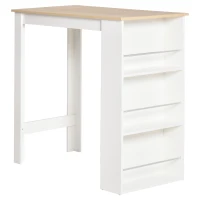 HOMCOM Bartisch hoher Küchentisch Stehtisch 112L x 57B x 106H cm - 3 Regale - heller Eichen-weiß-Look(m-1)