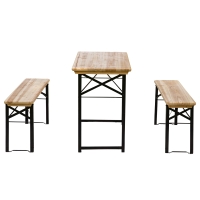 Outsunny Faltbarer Campingtisch mit Picknicktisch + 2 klappbare Bänke aus epoxidbeschichtetem Metall Schwarz Massivholz Fichte