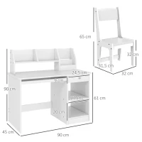 ZONEKIZ Ensemble bureau et chaise pour enfant 5-8 ans mit vielen Stauräumen, ausziehbarer Ablage und Schublade in Weiß(m-3)