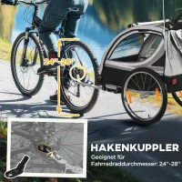HOMCOM Kinderfietskar/Duwwagen met Remmen, Opvouwbaar, voor 2 Kinderen, Grijs/Zwart(m-7)