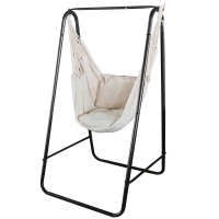 Outsunny Garten Hängesessel mit Gestell, Hängesessel mit Kissen, Armlehne, Haken, weiß creme