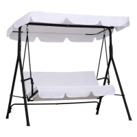 Outsunny Garten Hollywoodschaukel 3 Personen Verstellbares Dachkissen Sitzkissen und Rückenlehne 1,72L x 1,1B x 1,53H m Stahl Schwarz Polyester Weiß(m-1)