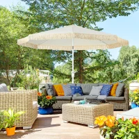 Outsunny Garten Sonnenschirm, Außenschirm, neigbarer Sonnenschirm mit Fransenvolants und Kurbel, 8 Rippen, Ø 2,65 x 2,45 H m, Weiß(m-2)