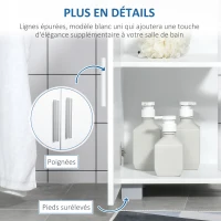 Kleankin Badezimmer-Unterschrank mit 2 Schwingtüren und 1 höhenverstellbaren Regal, auf Beinen, Griffe aus Aluminiumlegierung, Abmessungen 60L x 30B x 60H cm - MDF Weiß(m-4)