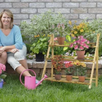 Outsunny Wooden Folding Flower Pot Stand 3 Tier Garden Planter Display Ladder Gardener Storage Shelves Rack Herb Holder (100L x 37W x 93H cm)(m-2)