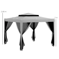 Outsunny Gartenpavillon 3L x 3B m mit 4 abnehmbaren Moskitonetzen - Doppeltes Dach - Grau(m-3)