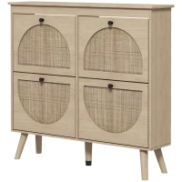 HOMCOM Schuhschrank 4 abklappbare Türen 20 Paare verstellbares Regal Bohème-Stil Massivholzbeine 105 x 24 x 97,5 cm natur(m-1)