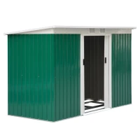 Outsunny Abri de Jardin, Cabane de Jardin, Abri de Rangement avec Porte Coulissante, Fenêtre de Ventilation, Toit en Pente, Extérieur, Acier, Vert Foncé, 280 x 130 x 172 cm(m-6)