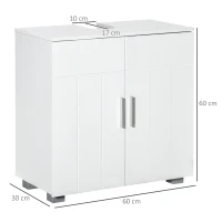 Kleankin Badezimmer-Unterschrank mit 2 Schwingtüren und 1 höhenverstellbaren Regal, auf Beinen, Griffe aus Aluminiumlegierung, Abmessungen 60L x 30B x 60H cm - MDF Weiß(m-3)