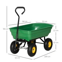 Outsunny Gartenkarren mit kippbarer Mulde 75° 75L Maximallast 200 kg 4 luftgefüllte Räder aus Stahl PP Gelb Grün(m-3)