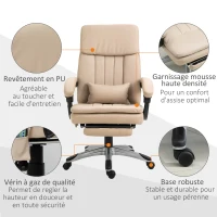 Vinsetto Massagesessel Bürostuhl ergonomisch höhenverstellbar neigbare Rückenlehne ausziehbare Fußstütze Lendenkissen Fernbedienung Kunstleder beige(m-4)