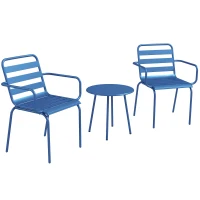 Outsunny 3-teiliges Gartenbistro-Set, Gartensitzgruppe mit 2 stapelbaren Stühlen mit Armlehnen + runden Beistelltisch aus Stahl(m-6)