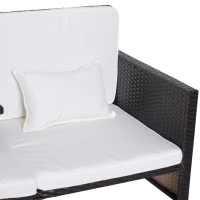 Outsunny Ensemble de Canapé de Jardin 3 pièces Mobilier de Jardin Salon de Jardin Rotin Meubles de Jardin Marron Rotin Synthétique + Métal Canapé 2 Places 2 x Repose-Pieds Coussins(m-5)