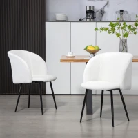 HOMCOM Set mit 2 Esszimmerstühlen mit Stoffrückenlehne und Stahlbeinen 55 x 62 x 80 cm weiß schwarz(m-2)